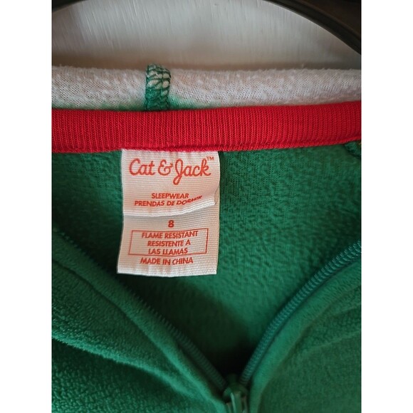 Cat & Jack Christmas Elf PJs Costume, Hood Elf Ears Children Size 8 Zip Holiday - Picture 4 of 6
